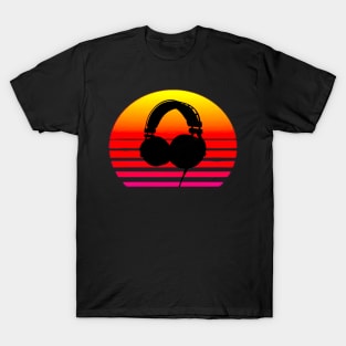 Vaporwave Aesthetic Style Retro Sunset Studio Headphones T-Shirt